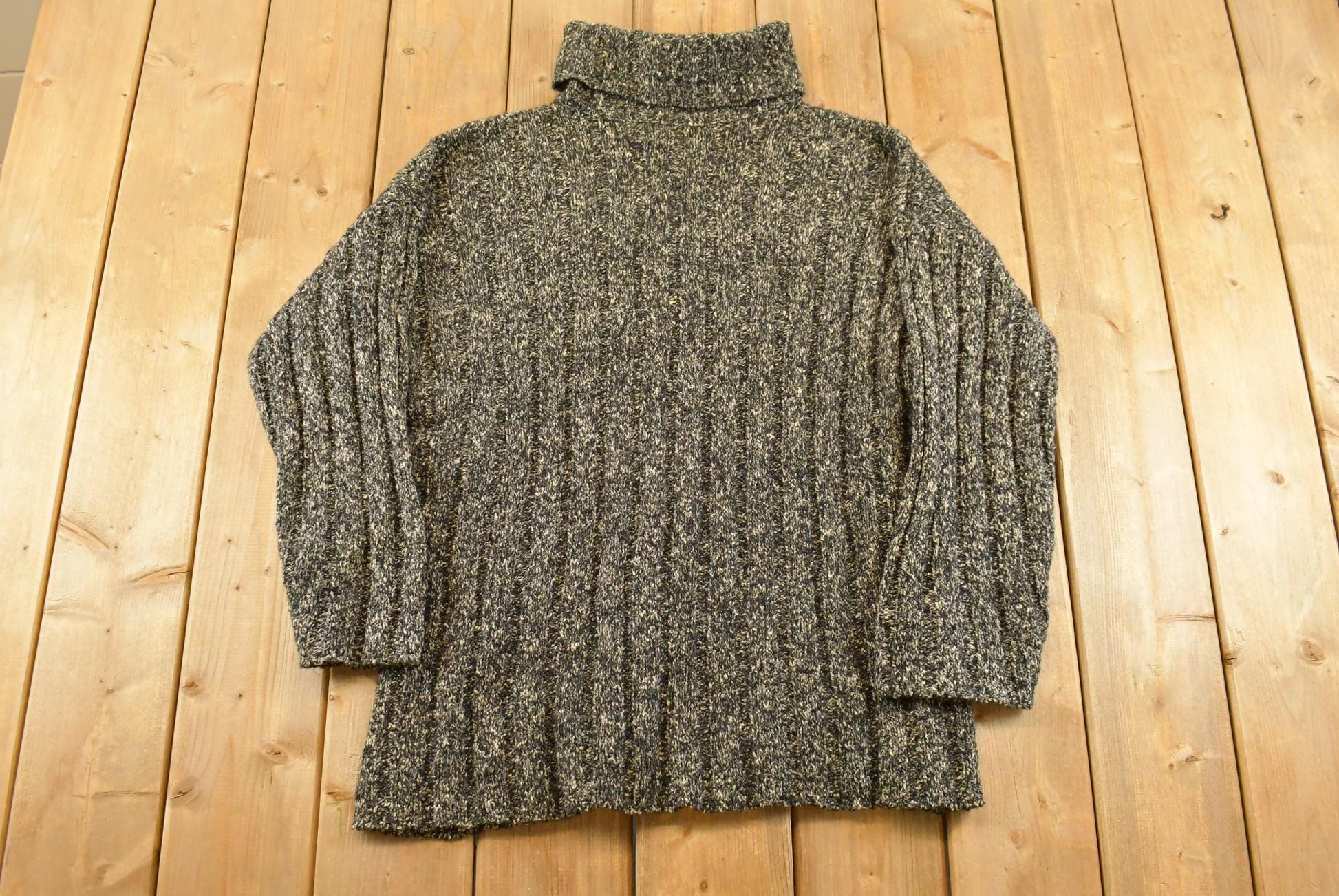 Vintage 1990s Eddie Bauer Turtle Neck Knit Sweater Women's XL / Abstract Pattern / Funky 90s Pullover / Chunky Sweatshirt / Expedition Gear