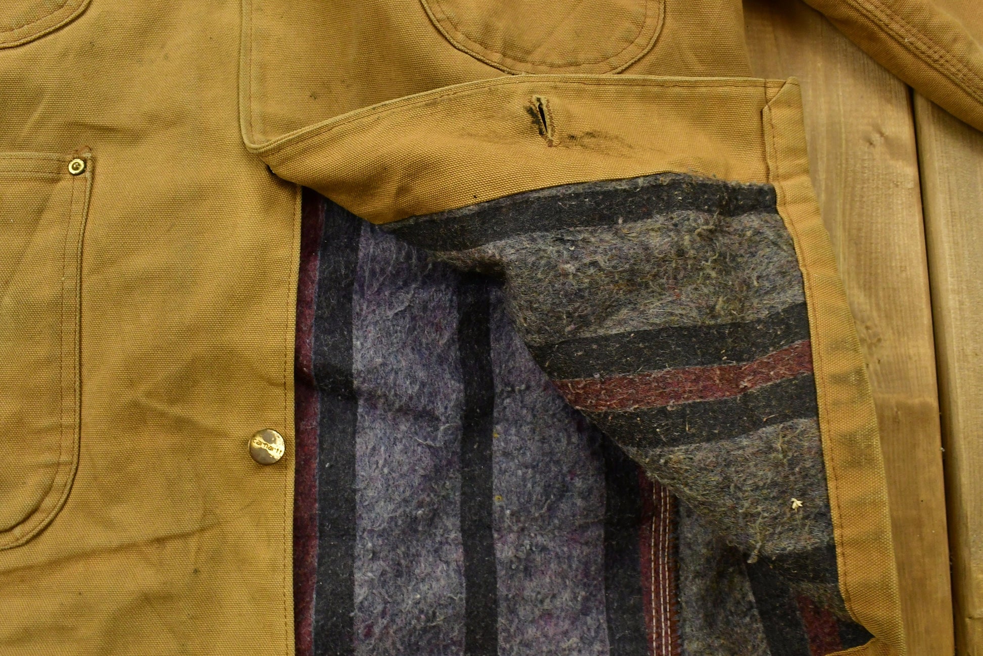 Vintage Carhartt Chore Coat Blanket Lined 1980s With Hood