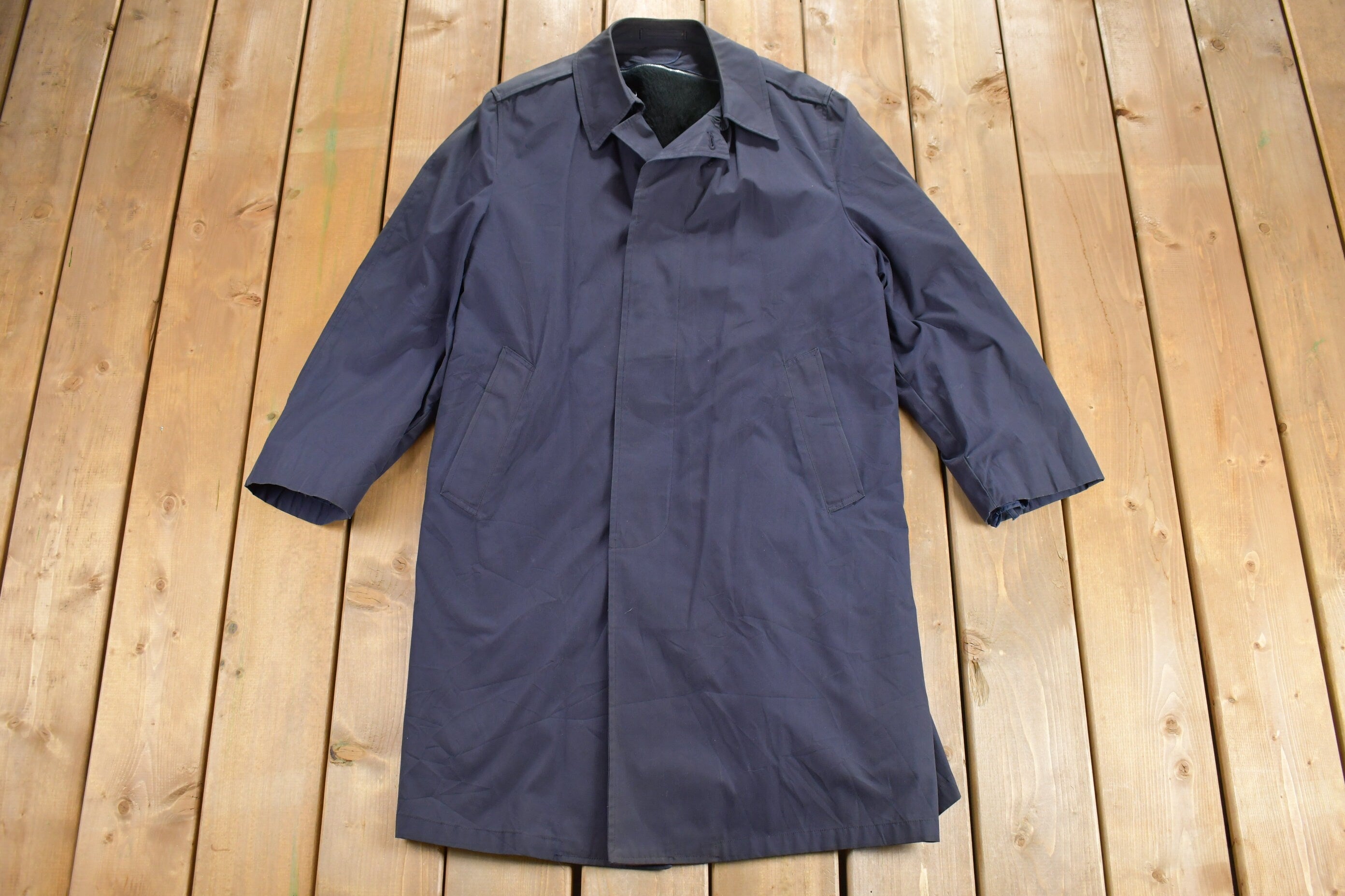 Vintage 1983 Military Blue All Weather Wool Lined Trench Coat