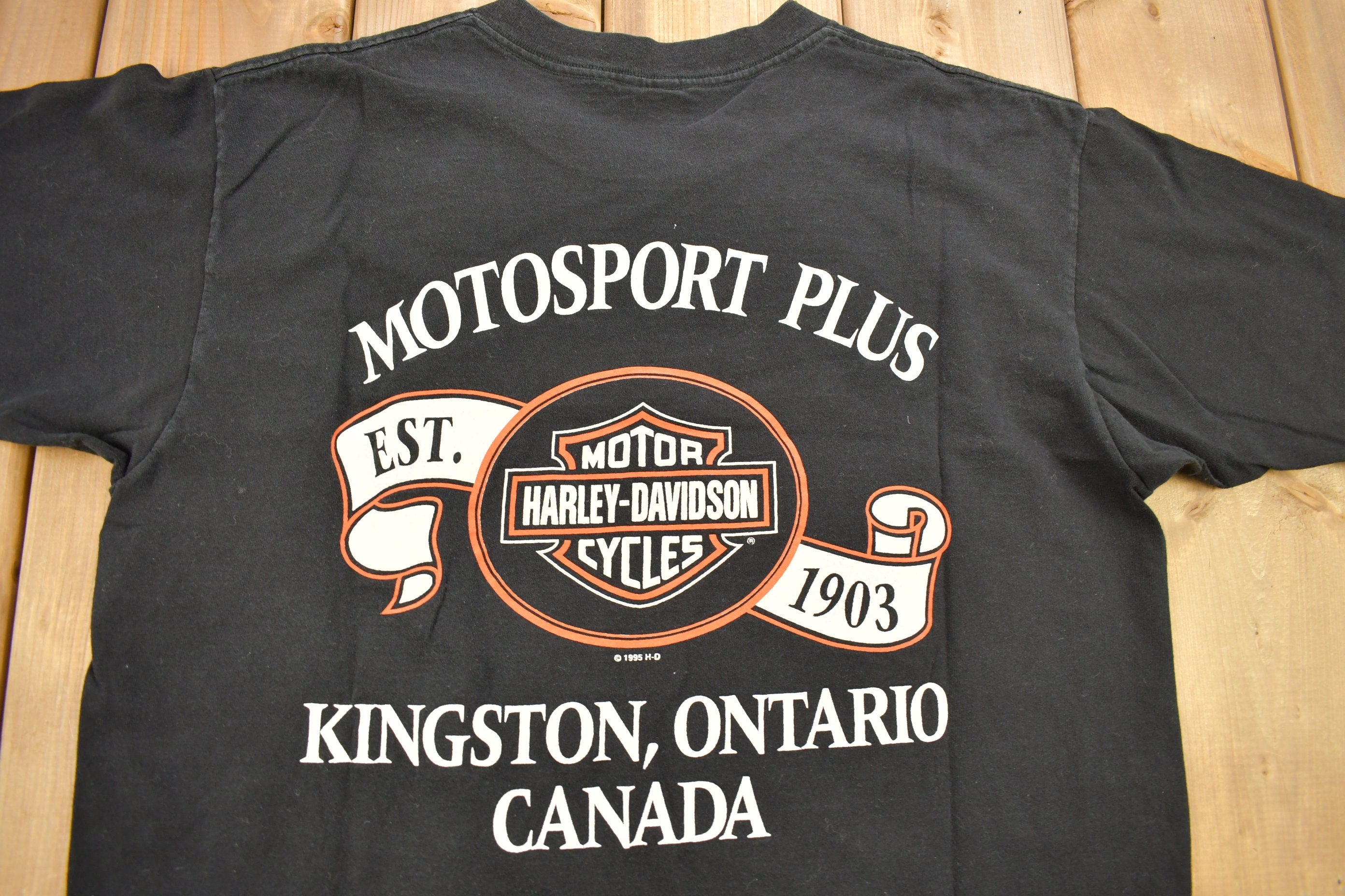 Vintage 1995 Motorsport Plus Harley Davidson Motorcycles Brute Force Kingston Ontario T-Shirt