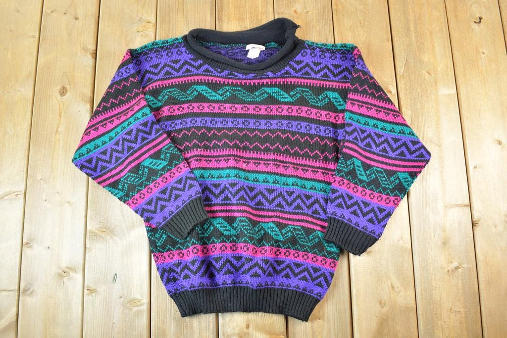 Vintage 1990s United Sweaters Of America Knit Abstract Pattern Crewneck Sweater Mens L  Made In USA  90s Crewneck  Preppy Knits