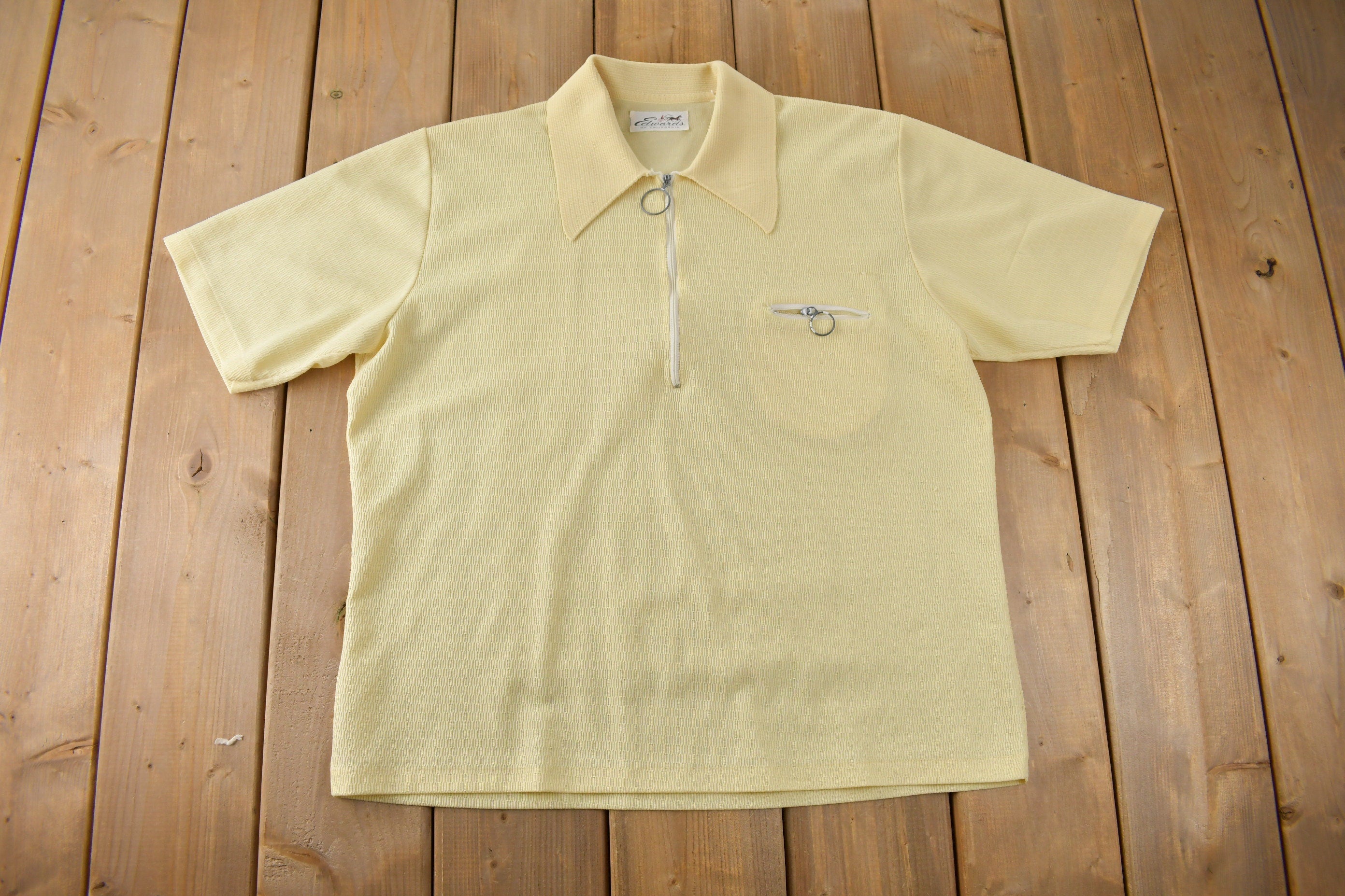True Vintage 1960s Edward's Of California Half Zip Daggar Collar Shirt Size M