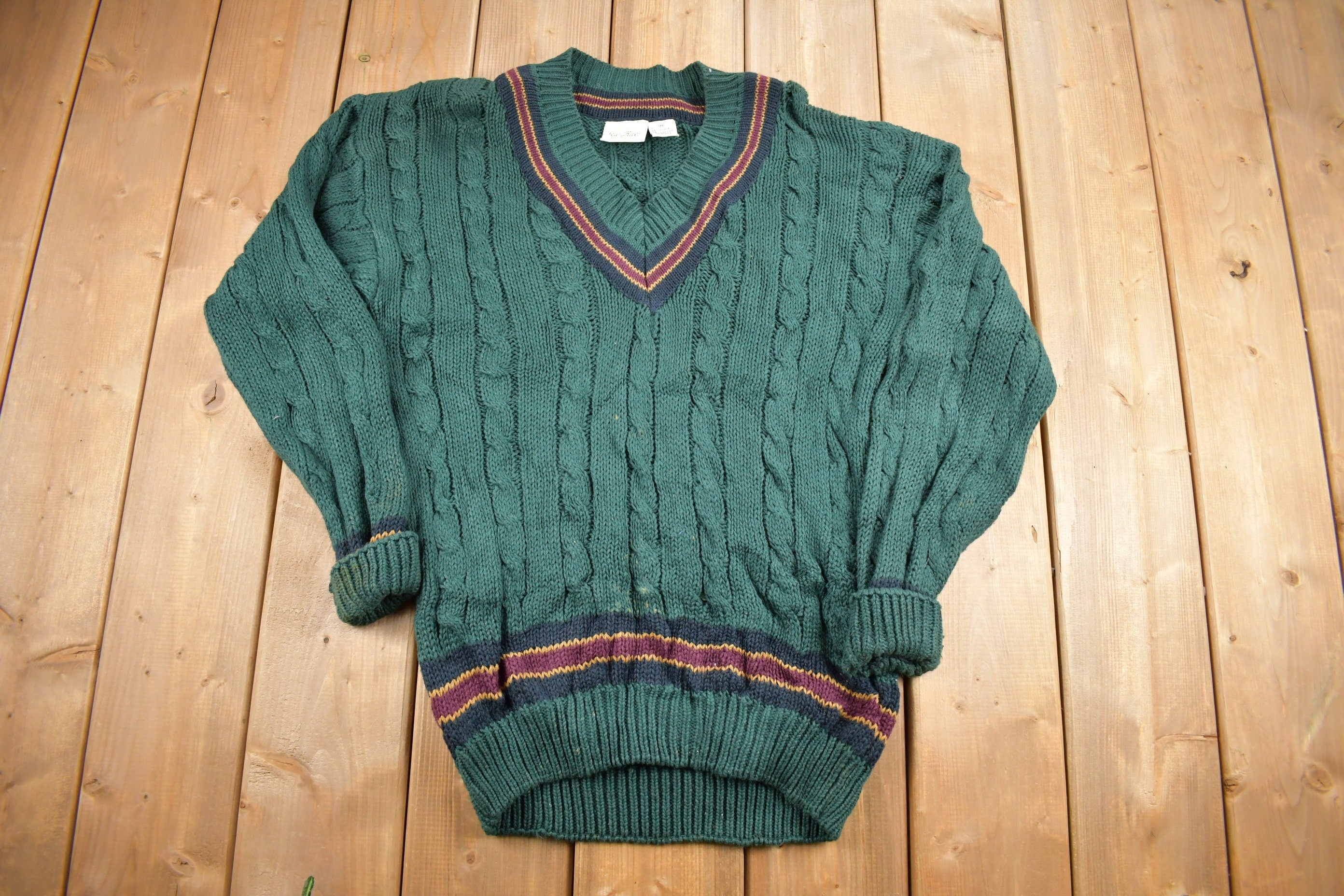 Vintage 1990s New River Knitted V-Neck Colligate Sweater
