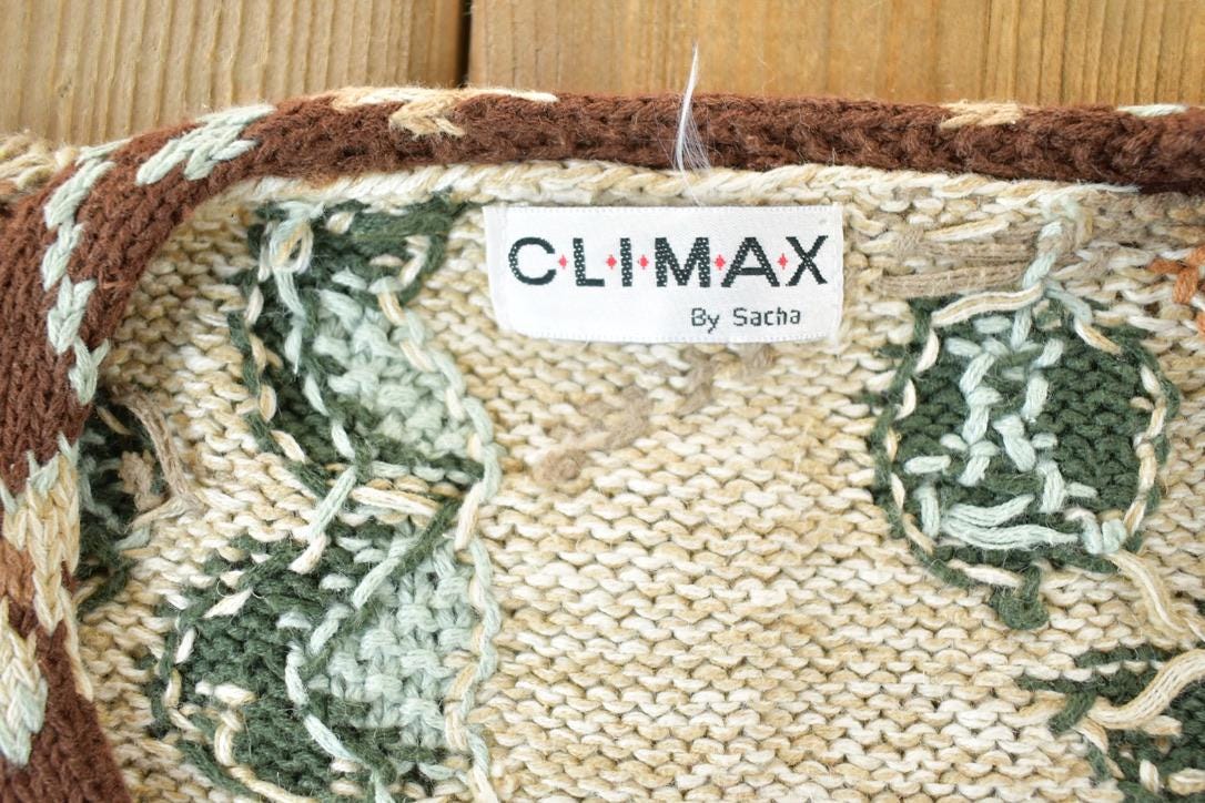 Vintage 1990s Climax AOP Floral Knit Perfect Mild Distress Cardigan Sweater Made In USA