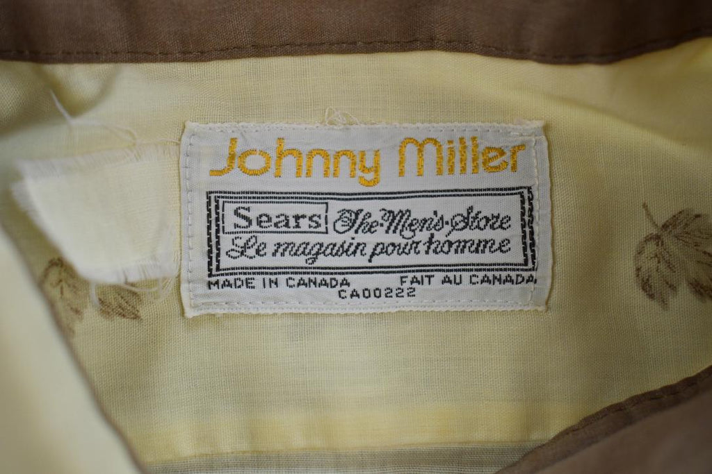 Vintage 1970s Sears Johnny Miller Leaf Patterned Button Up Formal Casual Shirt Made In Canada