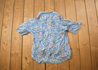 Vintage 1990s French Navy Abstract Fish Pattern Button Up Shirt