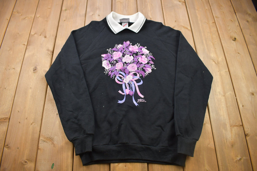 Vintage 1990s Morning Sun Collared Floral Crewneck Sweatshirt / 90s Crewneck / Made In USA / Essential / Streetwear / 90s