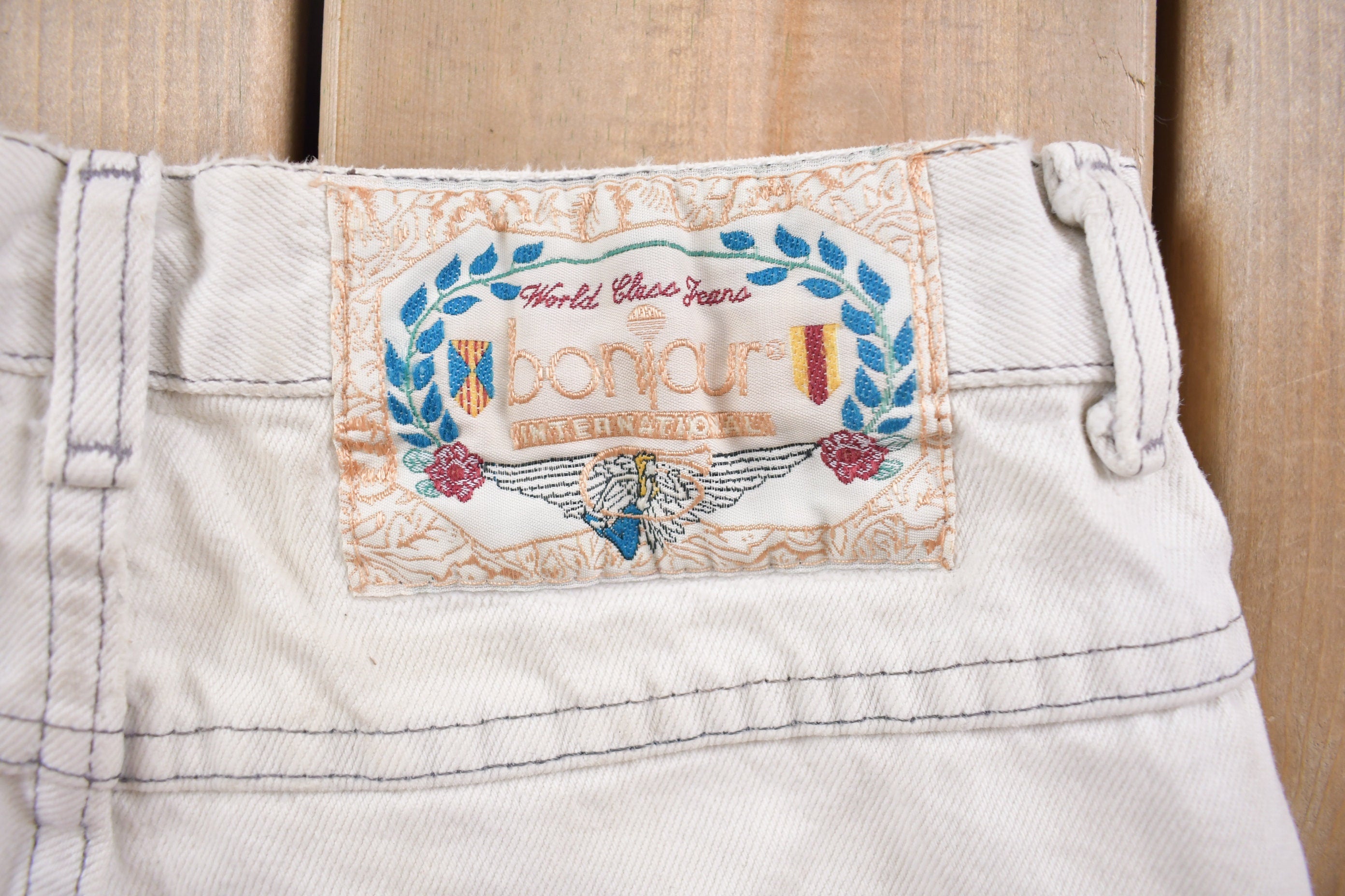 Vintage 1990s Bonjour White Jean Shorts 26 x 10