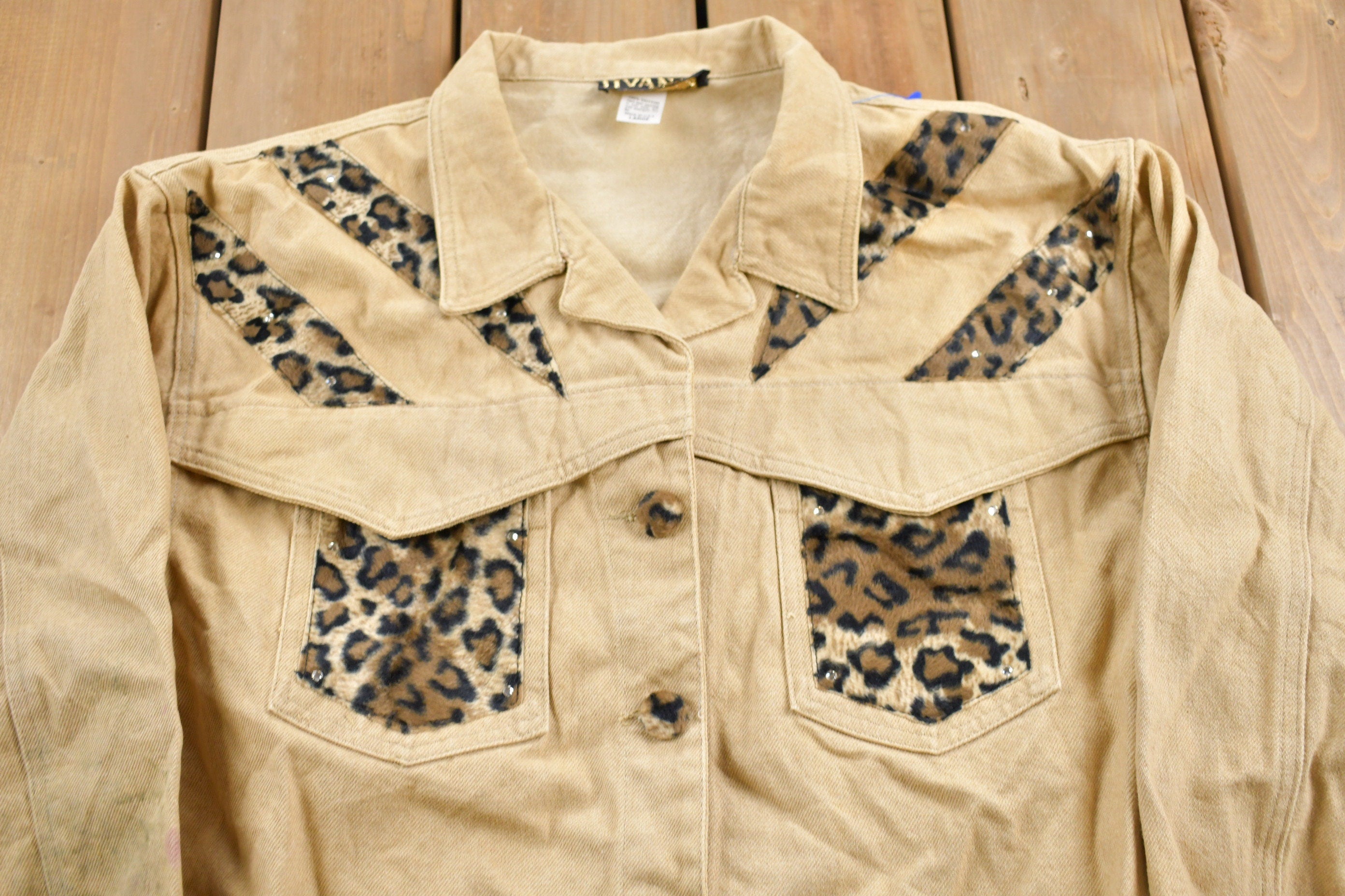 Vintage 1990s Ivana Cheetah Print Denim Jean Jacket