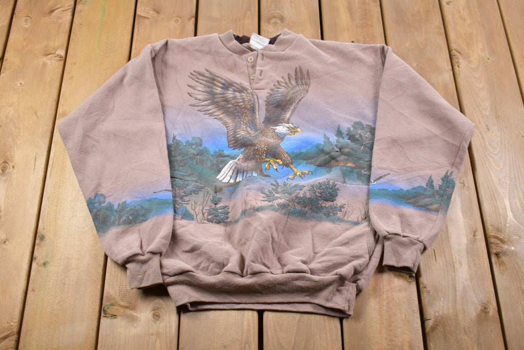 Vintage 1990s Art Unlimited Eagle All Over Print Double Collar Sweatshirt Men's 2XL
