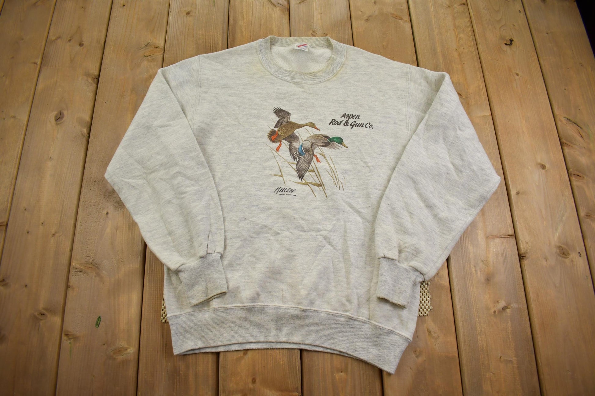 Vintage 1990s Aspen Rod & Gun Co Mallard Print Outdoorsman Crewneck Sweatshirt Made In USA