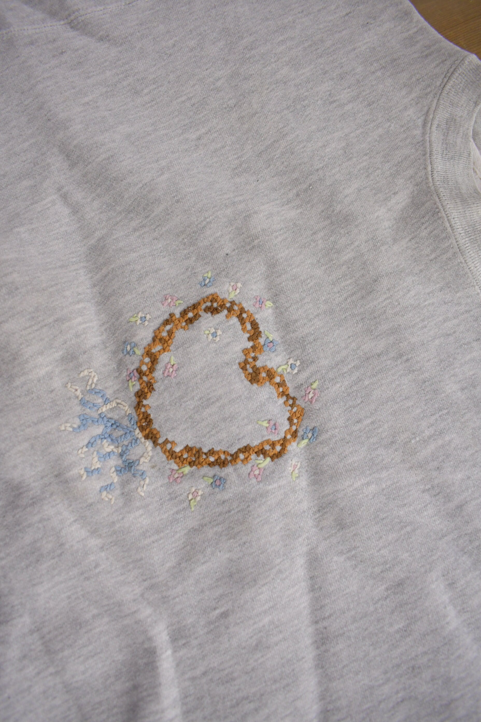 Vintage 1990s Hand Embroidered Heart Crewneck Sweatshirt