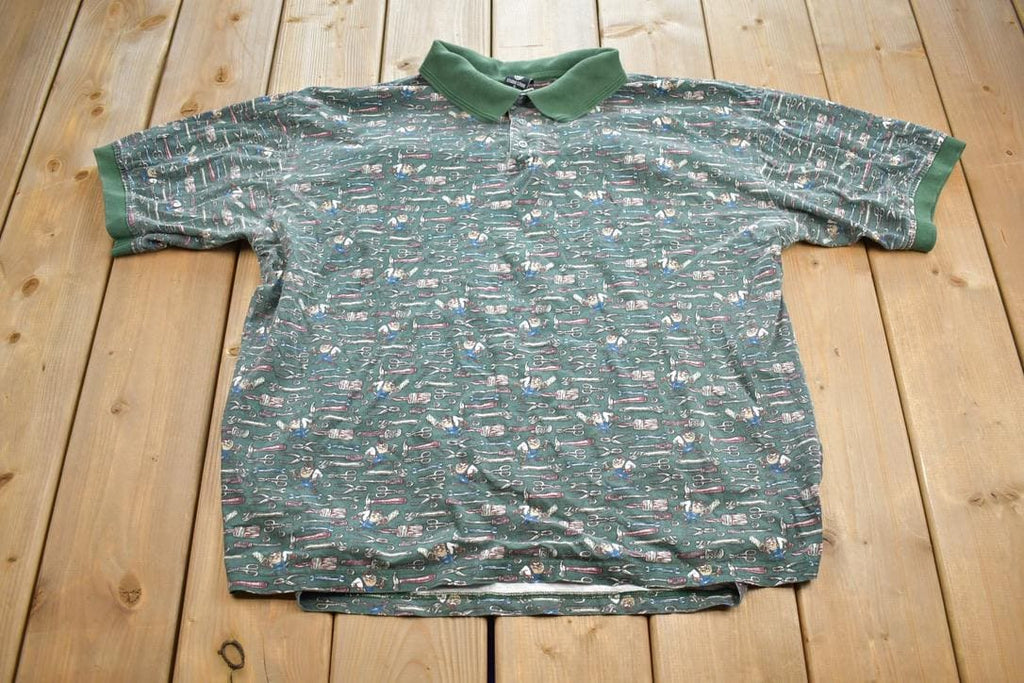Vintage 1990s Warner Brothers Tasmanian Devil Tools Quarter Button Up Golf Shirt