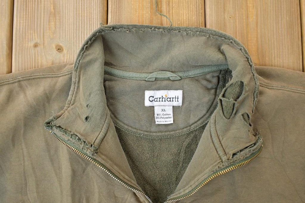 Vintage Distressed Carhartt Quarter Zip Mock Neck Sweatshirt