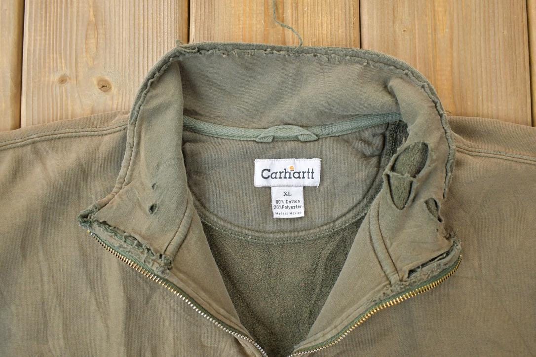 Vintage Distressed Carhartt Quarter Zip Mock Neck Sweatshirt
