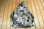 Vintage 1990s Winter Wolf Theme Fleece Sweater Jacket Men's Medium