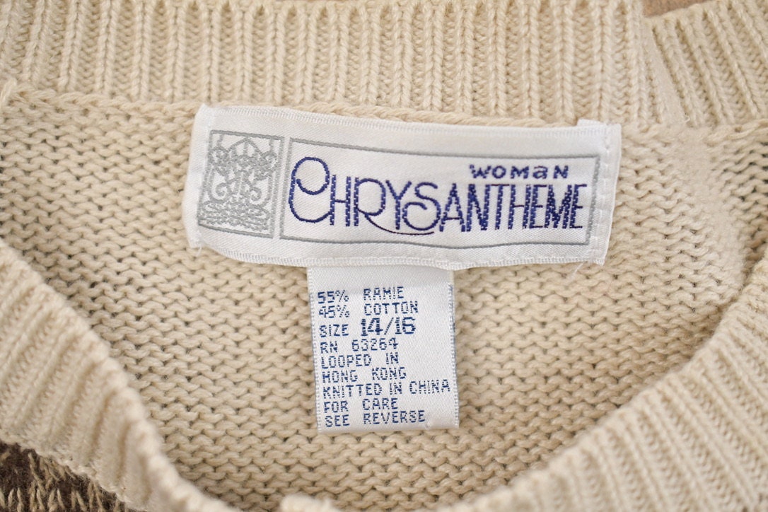 Vintage 1990s Chrysan theme Fall Theme Knitted Cardigan Sweater