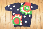 Vintage 1990s Franco Valeri Floral Embroidered Knit Crewneck Sweater Womens L