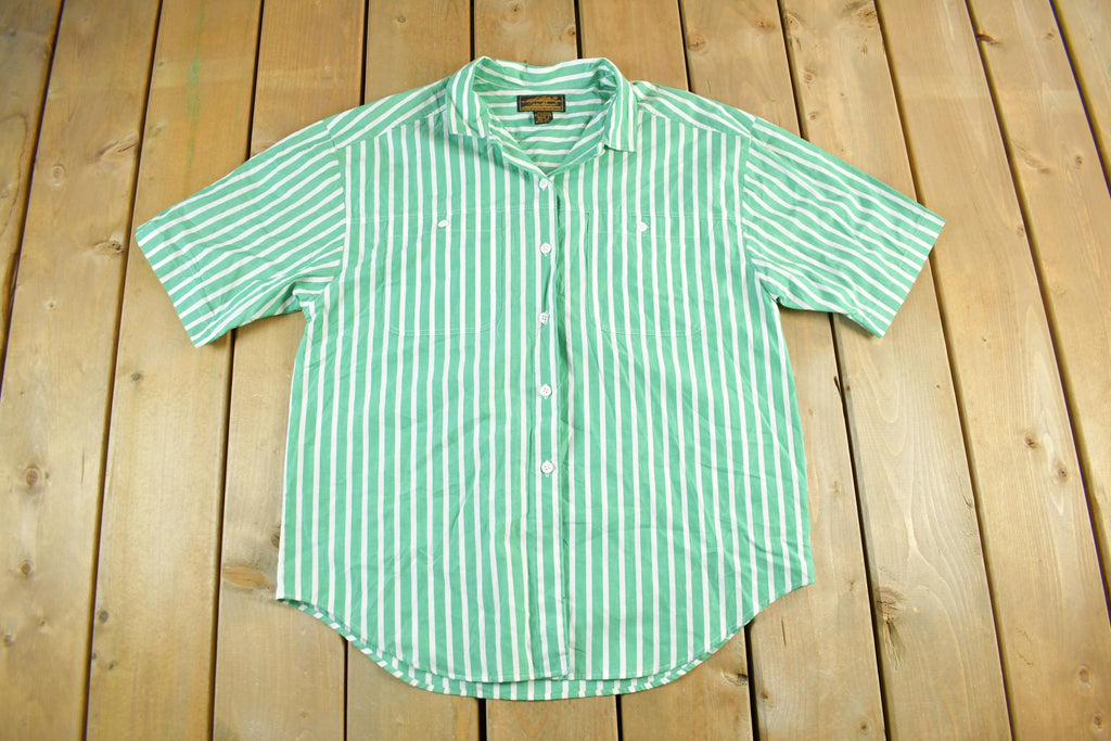 Vintage 90s Eddie Bauer Striped Button-Up Shirt, Men's Large
