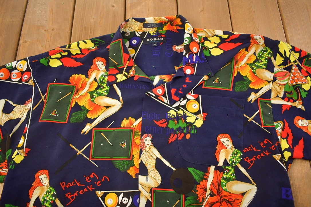 Vintage 1990s Koman Sport Hula Girl Button Up Shirt