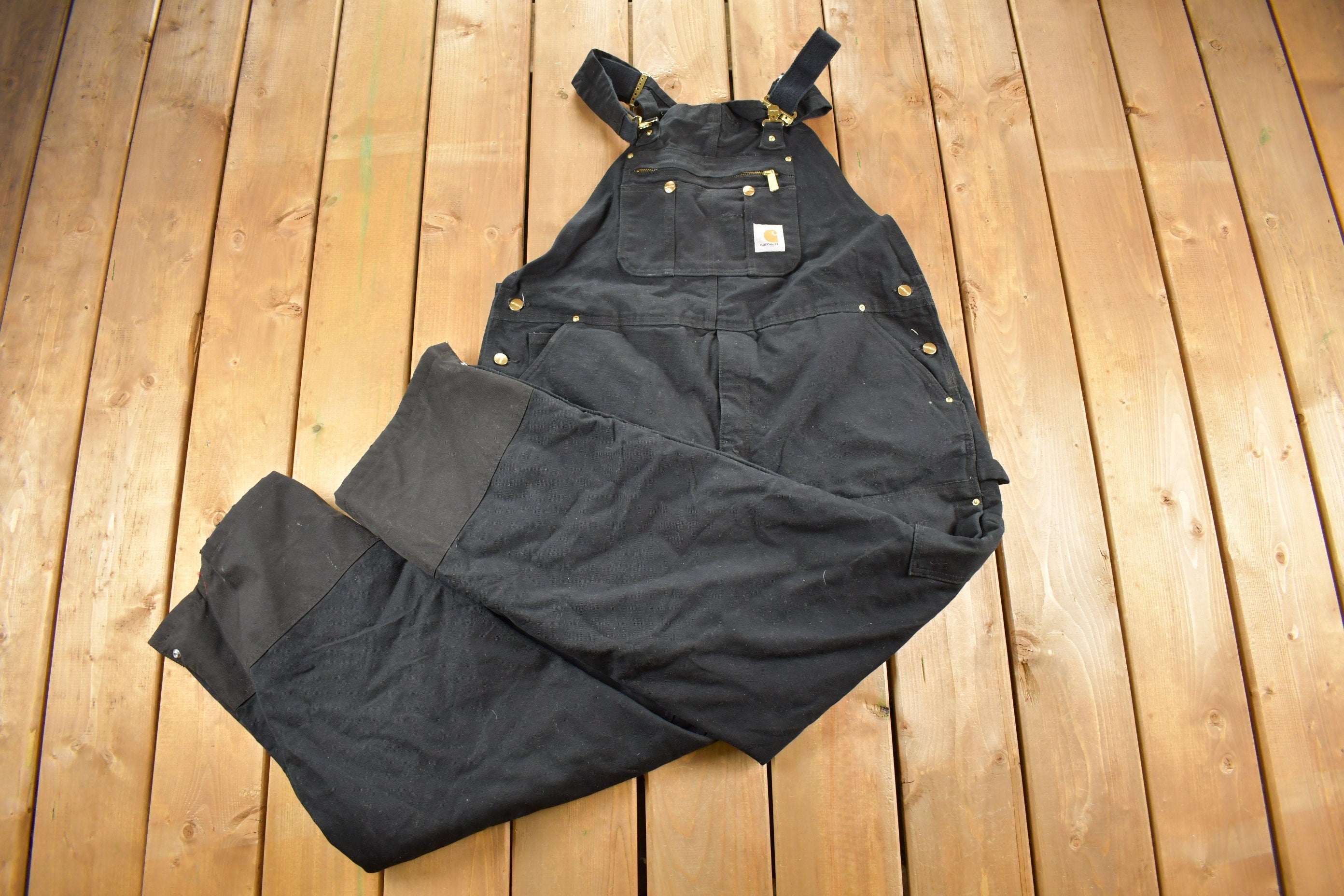 Vintage 1990s Carhartt Double Knee Quilted Canvas Overalls Size 45 x 30