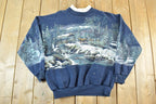 Vintage 1990s All Over Print Winter Theme Laceneck Crewneck Sweatshirt