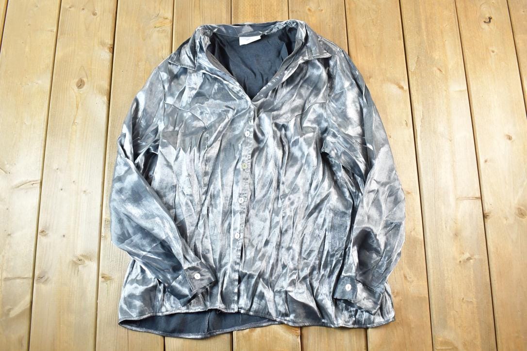 Vintage 90s Metallic Button-Up Shirt - Women's Size S