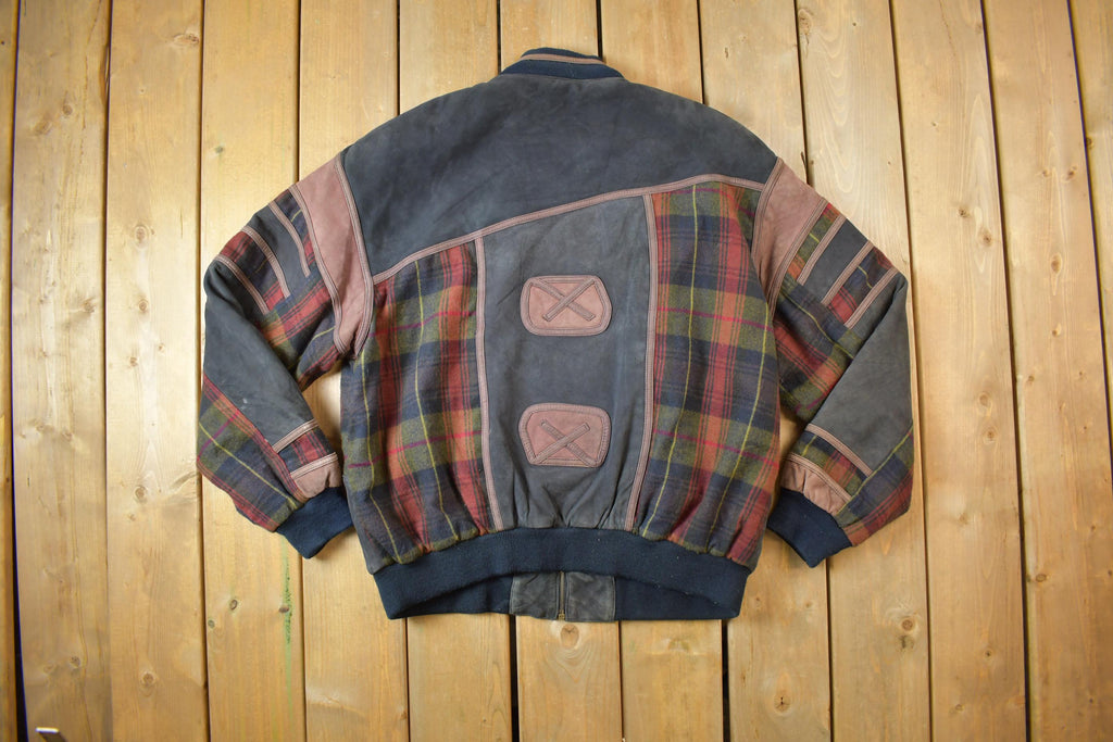 Vintage 1990s Adler Suede Plaid Bomber Jacket