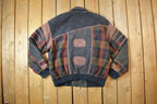 Vintage 1990s Adler Suede Plaid Bomber Jacket