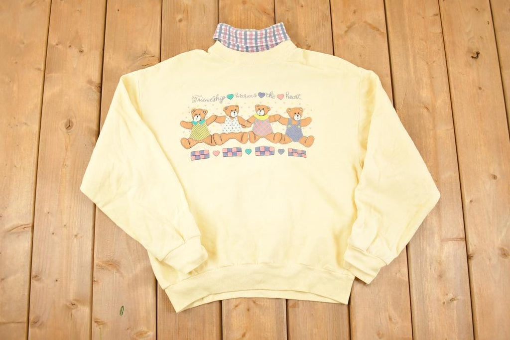 Vintage 1990s Gopher Sport Cute Teddys Friendship Collared Crewneck Sweatshirt Men's M