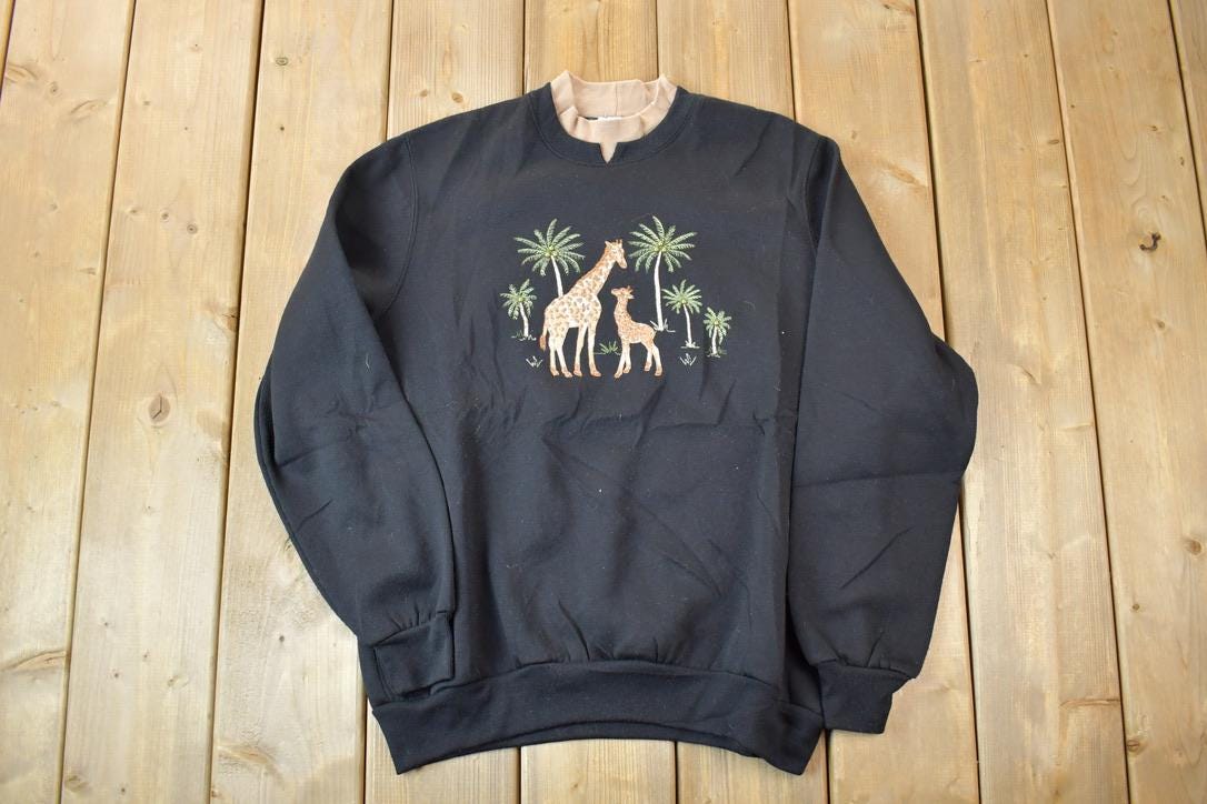 Vintage 1990s Bonworth Double Collar Giraffe Africa Crewneck