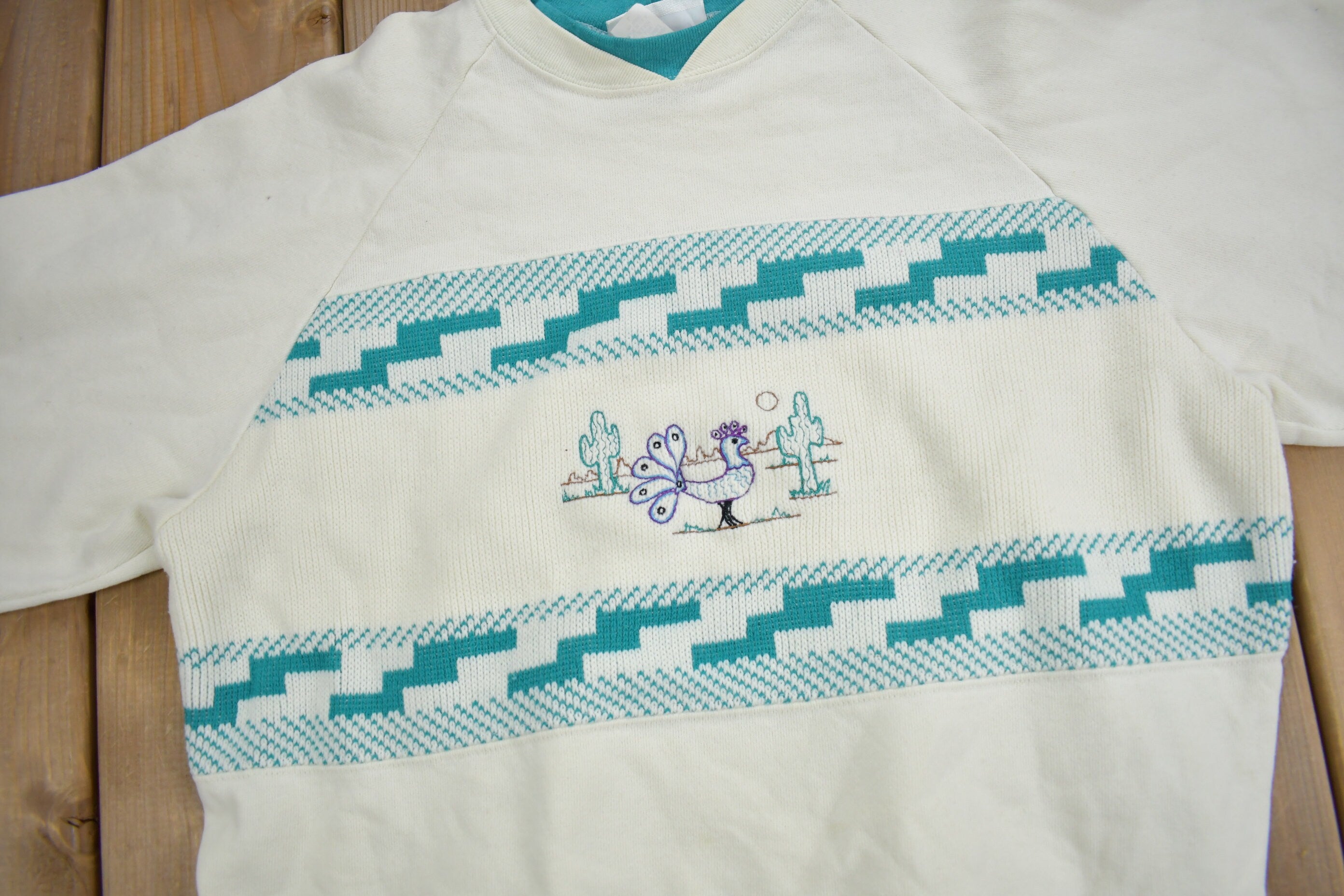 Vintage 1990s Rooster Desert Theme Knit Patch Sweatshirt