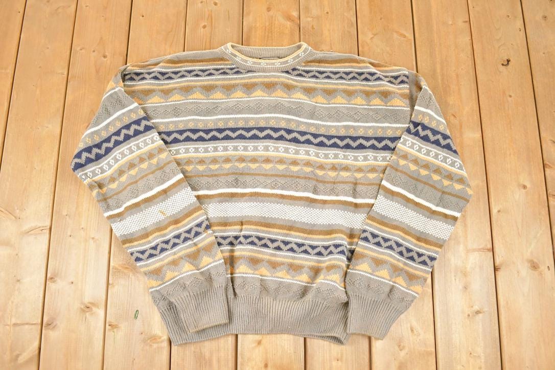 Vintage 1990s Sansabelt Sport Abstract Striped Knit Crewneck Sweater Men's L