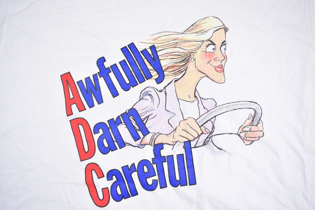 Vintage 1990s ADC Awfully Darn Careful Graphic T-Shirt