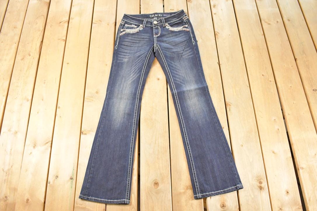 Vintage Deadstock Y2K Grace In LA Bedazzled Low Rise Jeans Women's Size 27 x 32