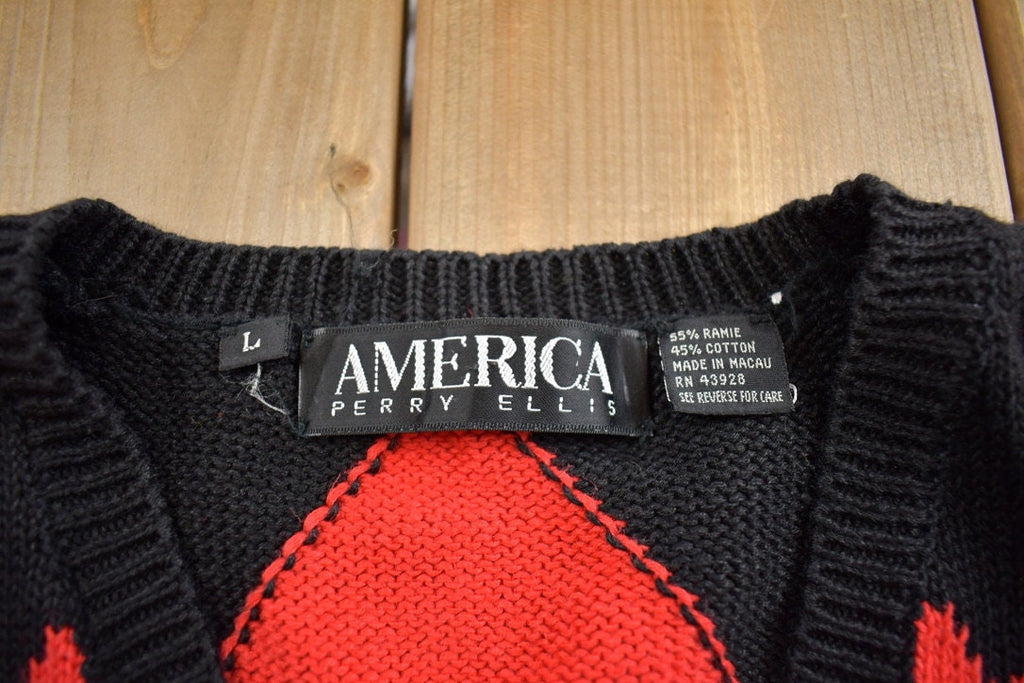 Vintage 1990s America Perry Ellis Knit V Neck Vest Sweater