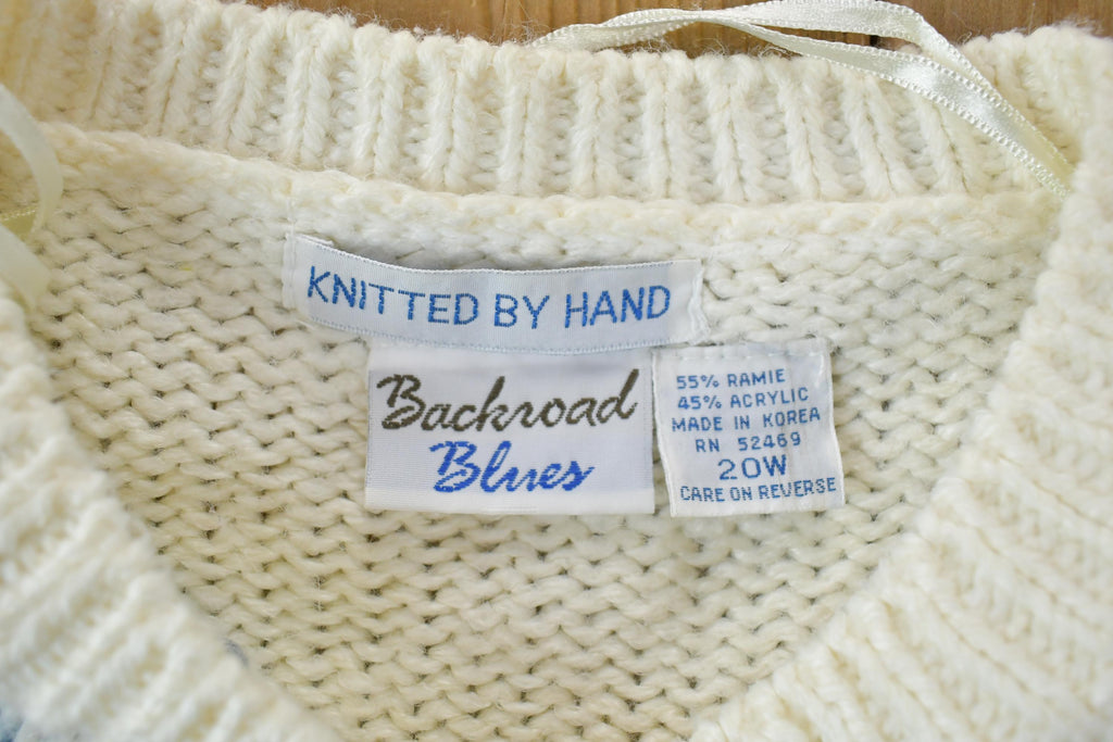 Vintage 1990s Backroad Blues Knitted By Hand Button Up Knit Crewneck Sweater