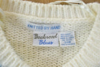 Vintage 1990s Backroad Blues Knitted By Hand Button Up Knit Crewneck Sweater