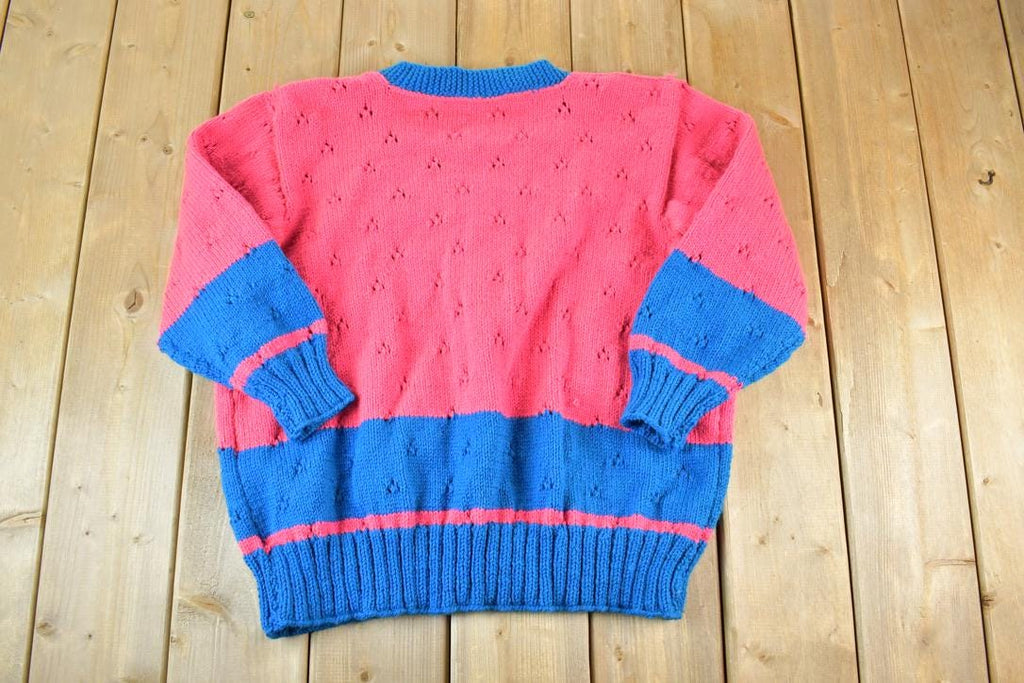 Vintage 1990s Neon Cable Knit Perfect Mild Distress Cardigan Sweater Made In USA