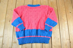 Vintage 1990s Neon Cable Knit Perfect Mild Distress Cardigan Sweater Made In USA