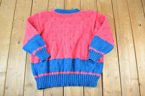 Vintage 1990s Neon Cable Knit Perfect Mild Distress Cardigan Sweater Made In USA