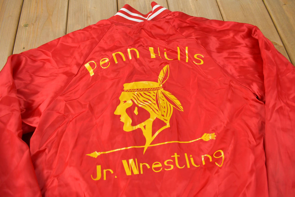 Vintage 1980s Penn Hills Jr. Wrestling Snap Button Satin Jacket Made In USA