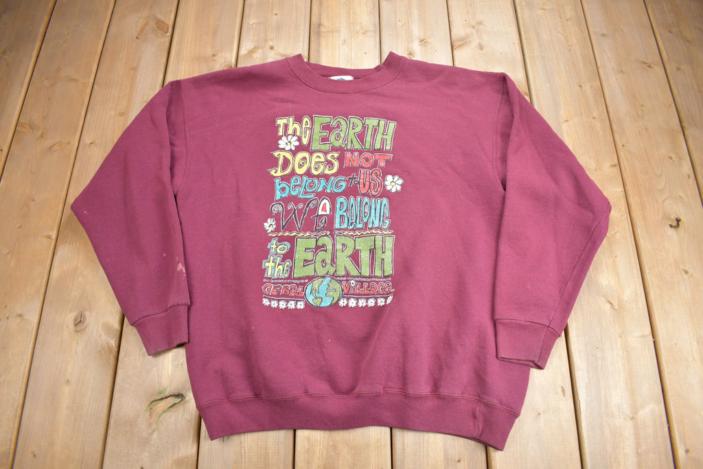 Vintage 1990s Global Village Earth Theme Crewneck Sweatshirt