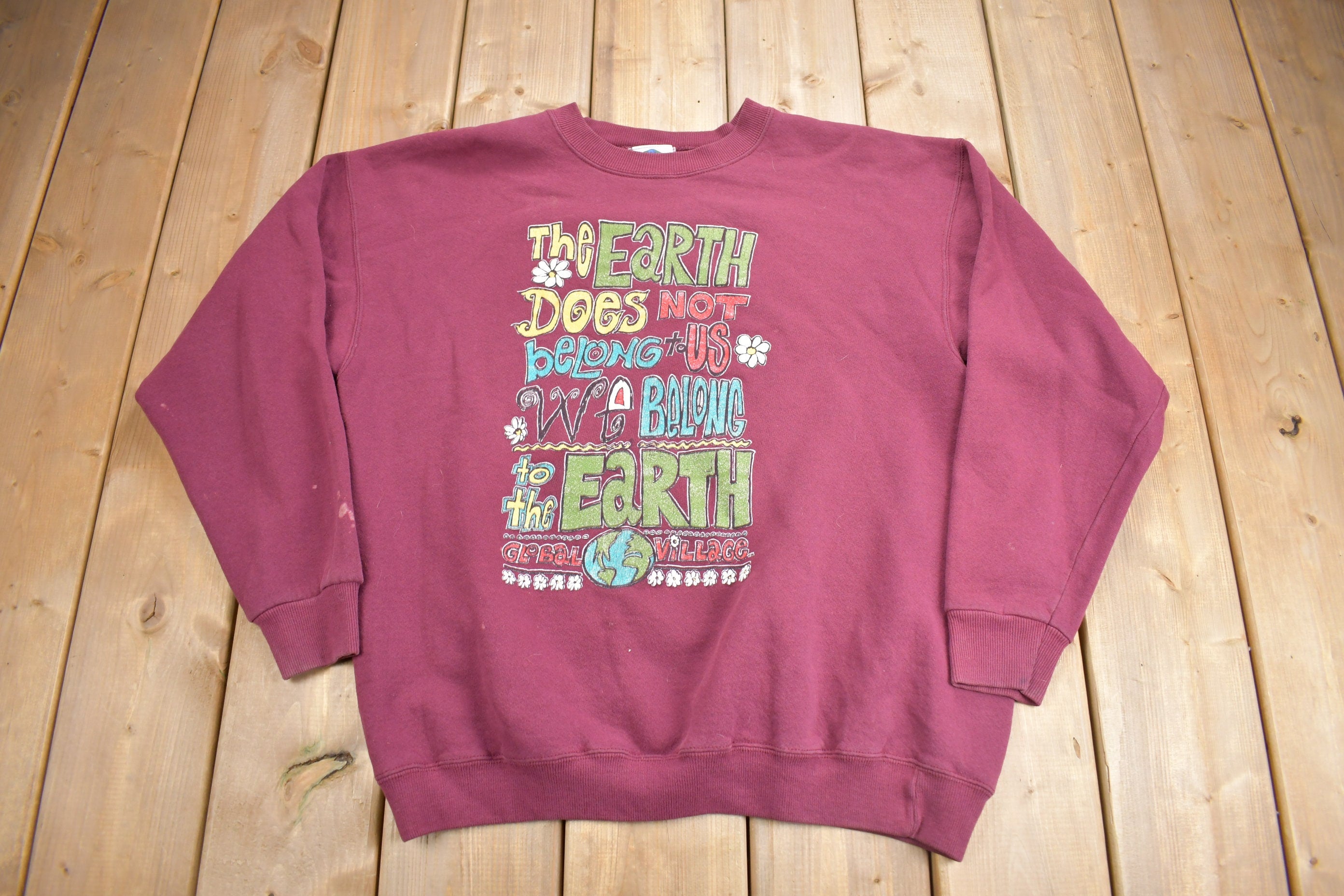 Vintage 1990s Global Village Earth Theme Crewneck Sweatshirt