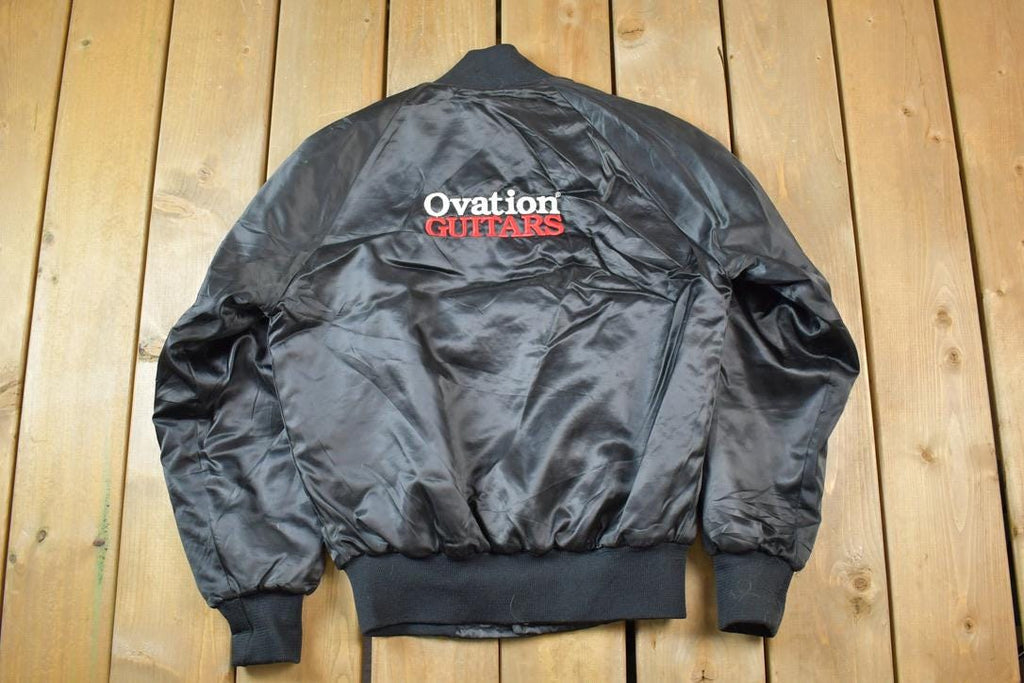 Vintage 1990s Ovation Guitars Embroidered Snap Button Satin Jacket Made In USA