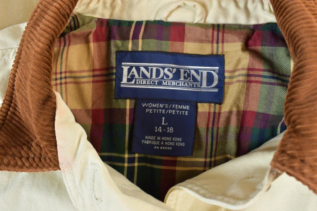 Vintage 1990s Lands End Womens Plaid Lined Workwear Style Light Jacket