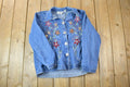 Vintage 1990s Keren hart Denim Floral Embroidered Button Up Shirt / 1990s Button Up / Vintage Flannel / Basic Button Up