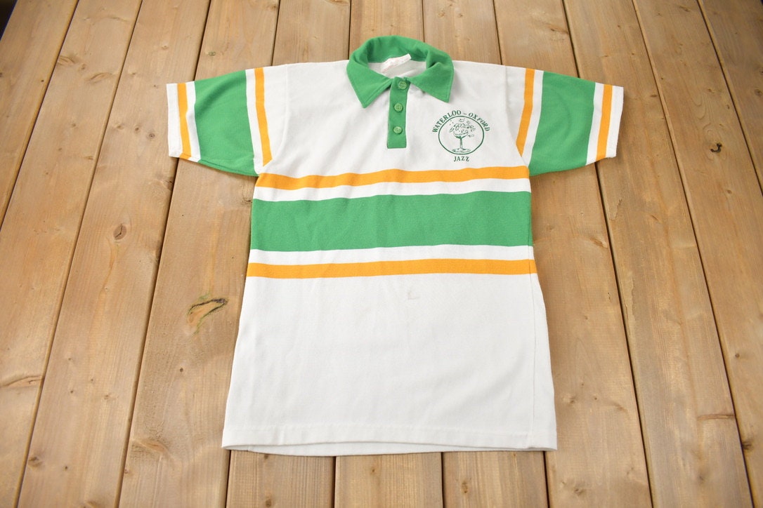 Vintage 1980s Waterloo-Oxford Jazz Striped Polo Shirt Made In Canada