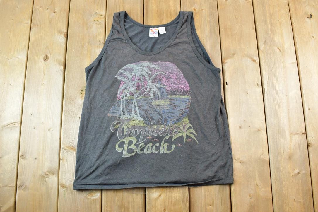 Vintage 1990s Tropical Beach Souvenir Tank Top  Vintage Streetwear  Vacation Tee  Travel T Shirt