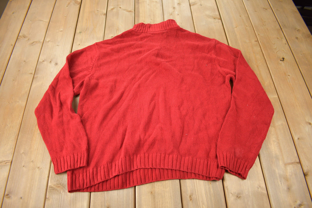 Vintage Y2K Chaps Embroidered Logo Quarter Zip Knit Sweater Size L